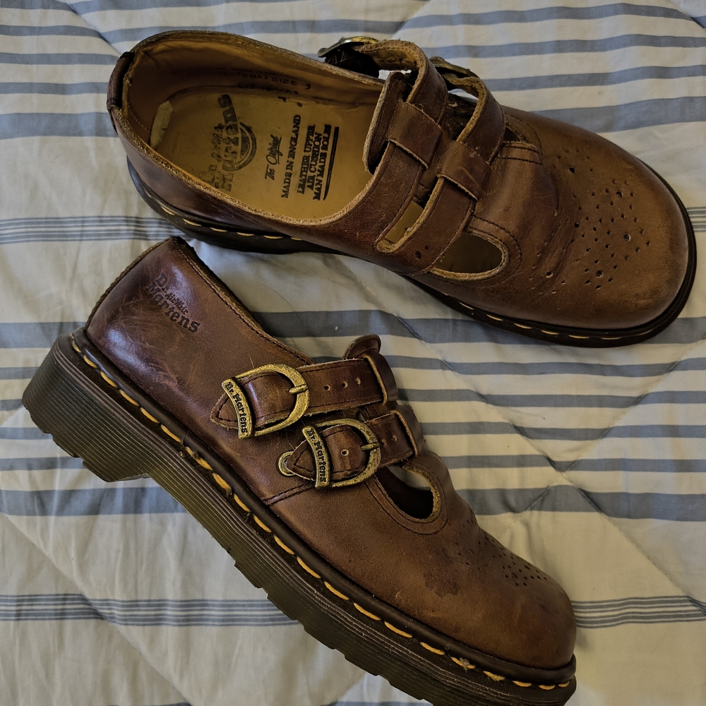 VTG 90's Doc Dr. Martens Made In England Double Strap Mary Janes US 7-7.5 - Picture 2 of 10